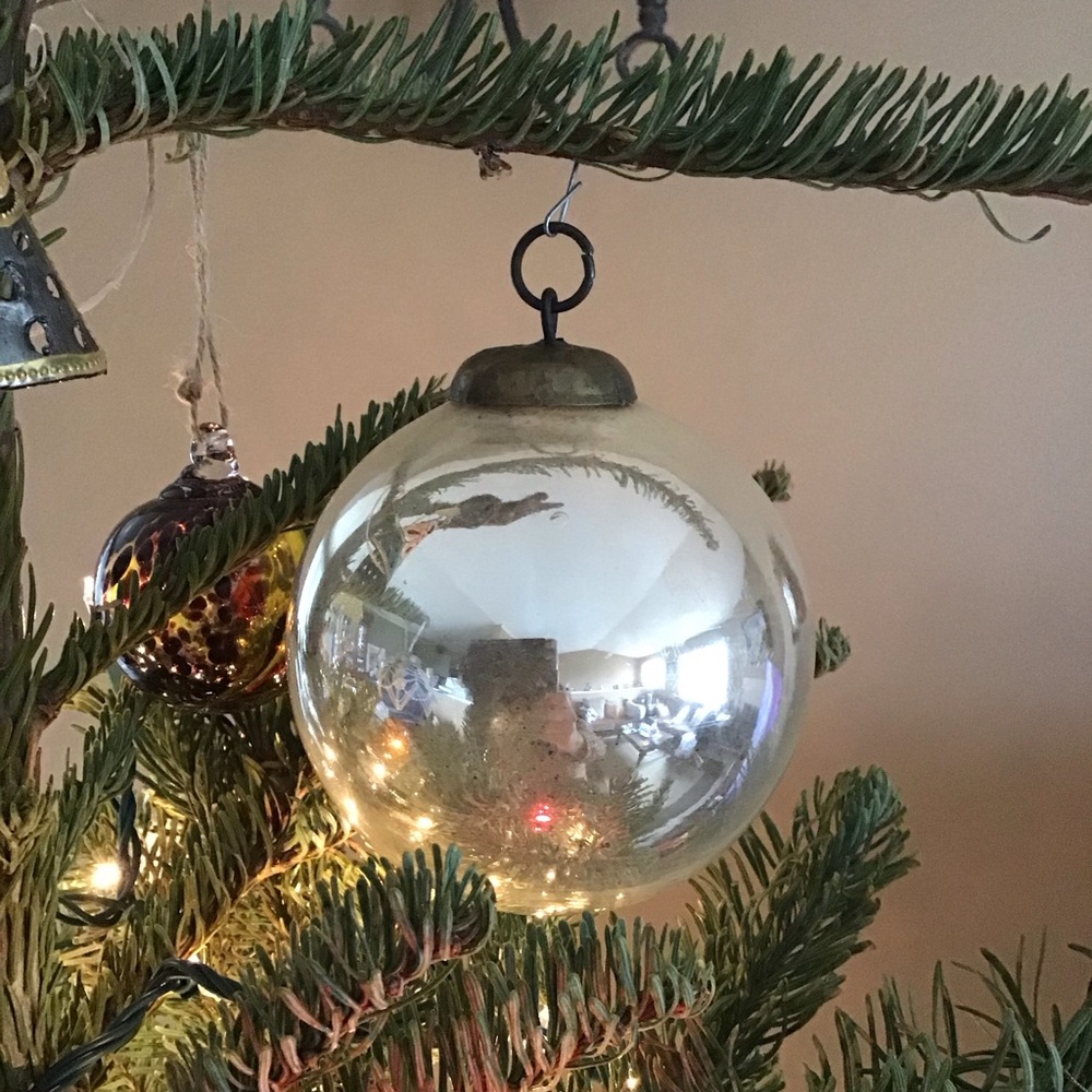 Vintage Kugel Mercury Glass Extra Large Silver Ornament with Copper Germany